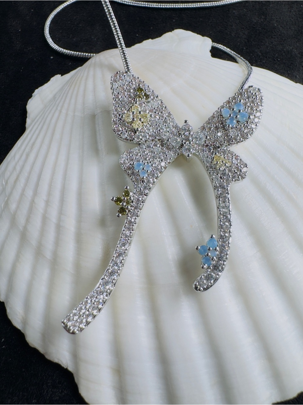 Silver Bow Pendant Necklace - Sparkling Silver Crystal Bow